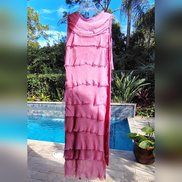 Gigi Moda Italian Hot Pink Tiered Silk Sleeveless Maxi Dress Women's Size S $189 - Picture 2 of 14